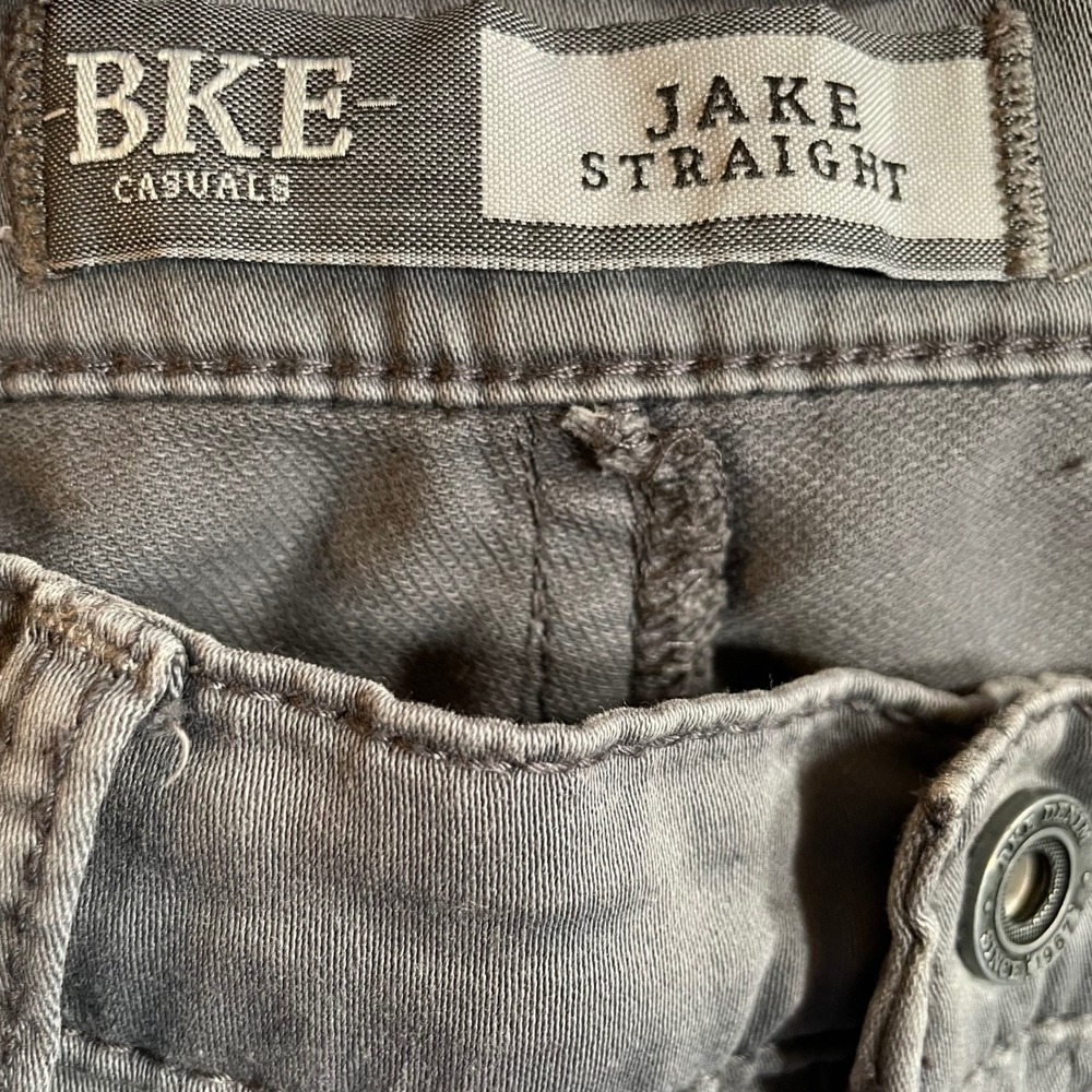 BKE Casuals Jake Straight Gray Chino Pants Mens 30L Stretch Cotton Five Pocket - Picture 2 of 9